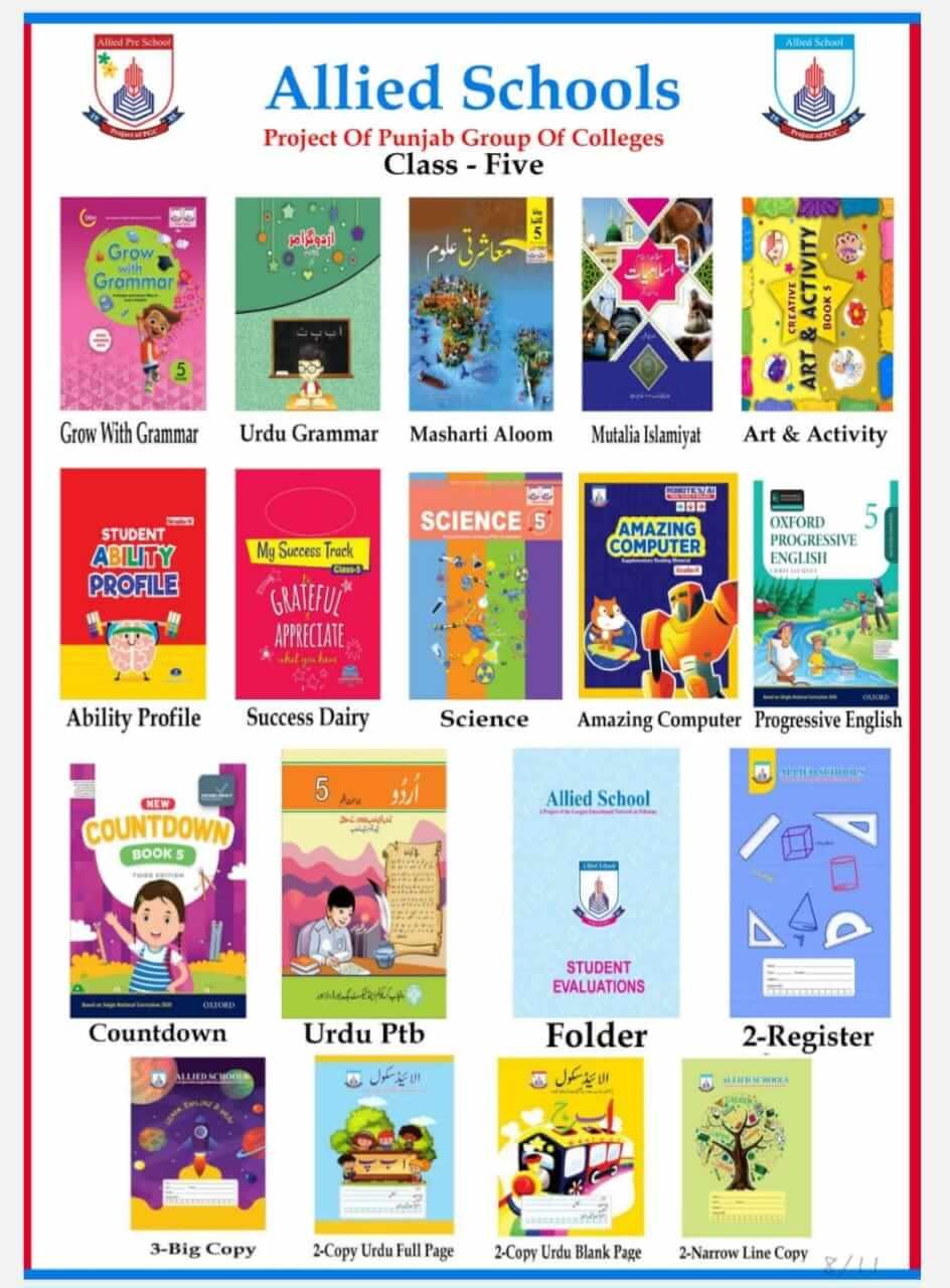 alliedbooks.pk class 5 Cover page for class 5 book set